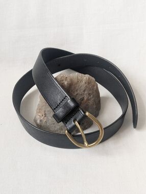 Madewell 100% Genuine Italian Leather Black Belt With Antique Gold Buckle